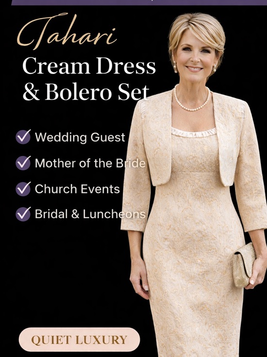 Tahari Jackets & Blazers - Tahari Cream Jacquard Dress & Bolero Jacket Wedding Guest Mother of Bride Sz 2